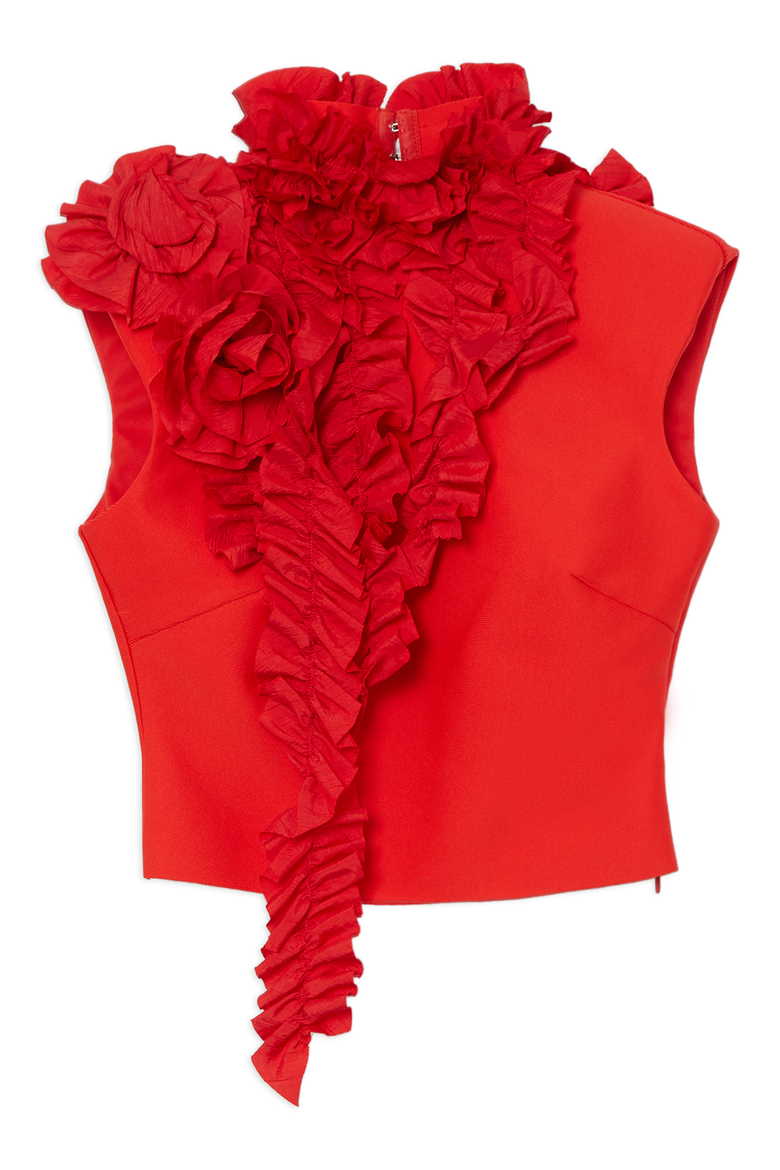 Woven Rosette Crop Detail Top, Alternate, color, Red