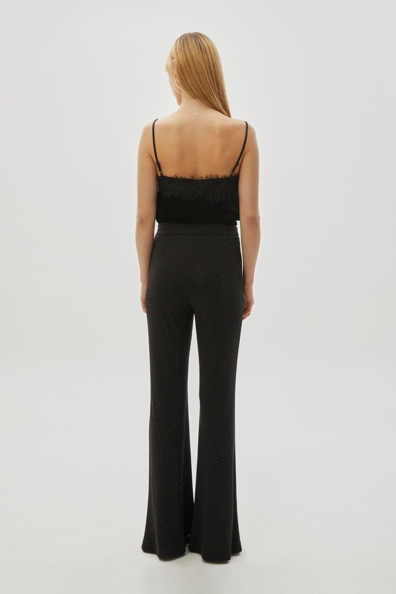 Slim Sequin Print Flared Knit Pants, Alternate, color, BLACK