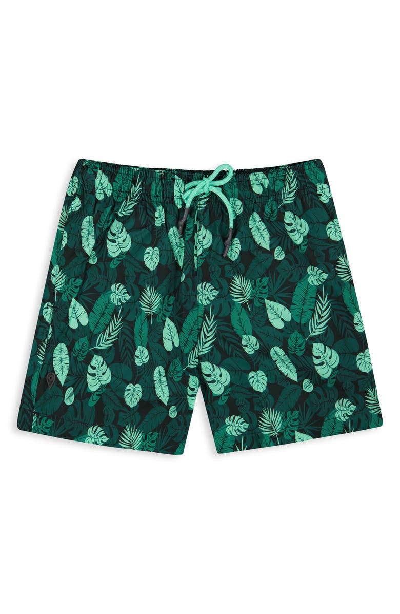 Sunset x Vine Leaf Print Swim Trunks, Alternate, color, Green