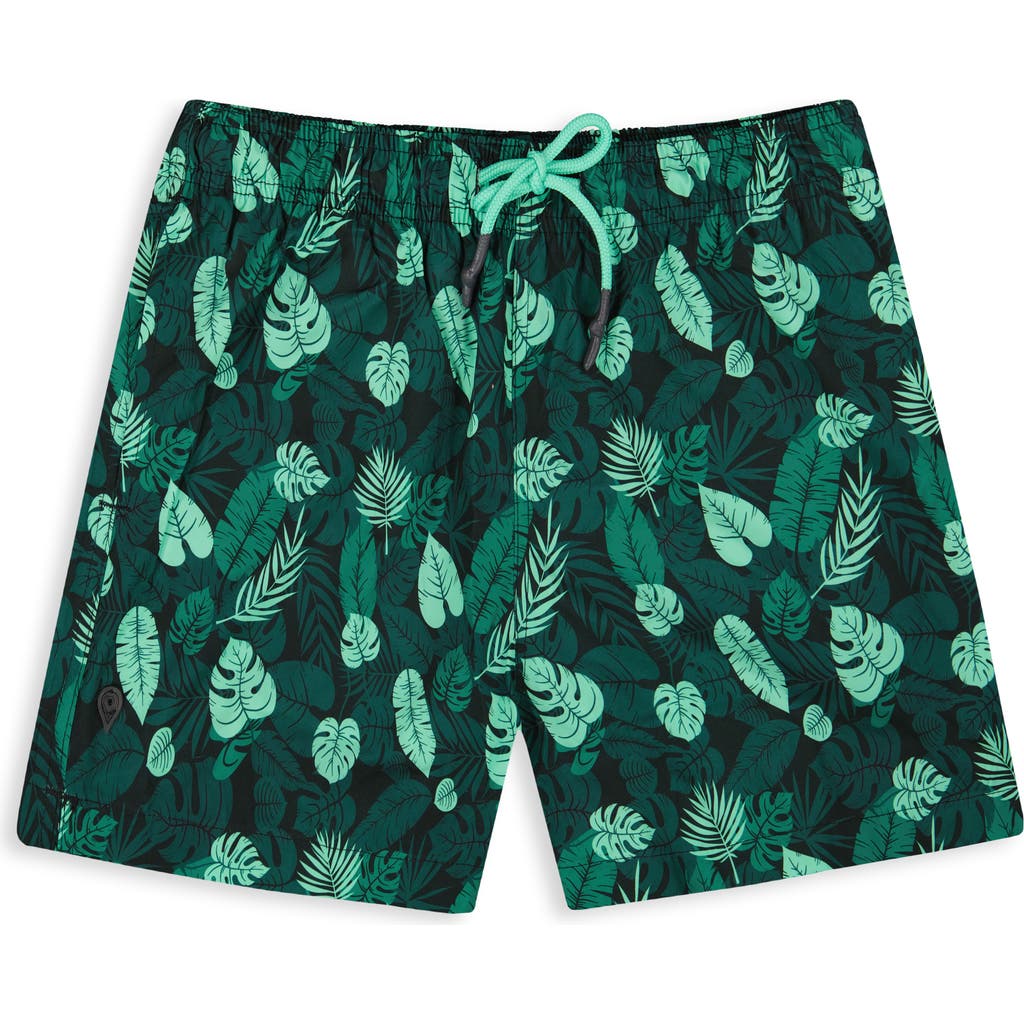 Sunset X Vine Leaf Print Swim Trunks