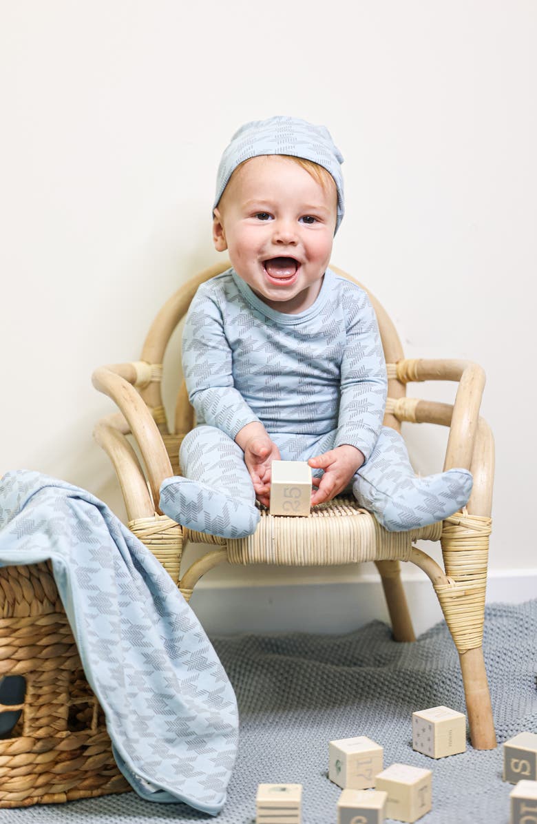 Manière Hounstooth Cotton Blend Footie, Alternate, color, Powder Blue