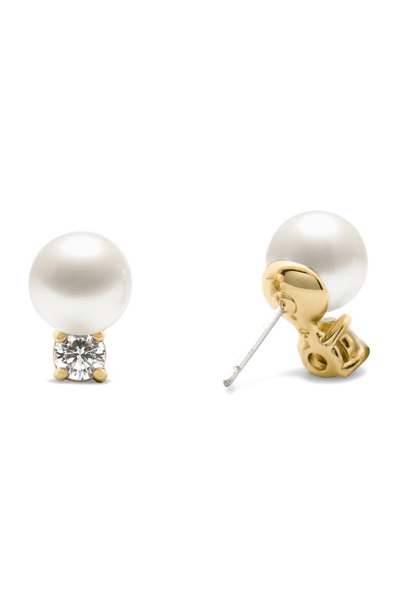 Imitation Pearl and Cubic Zirconia Stud Earrings, Alternate, color, CREAM MULTI