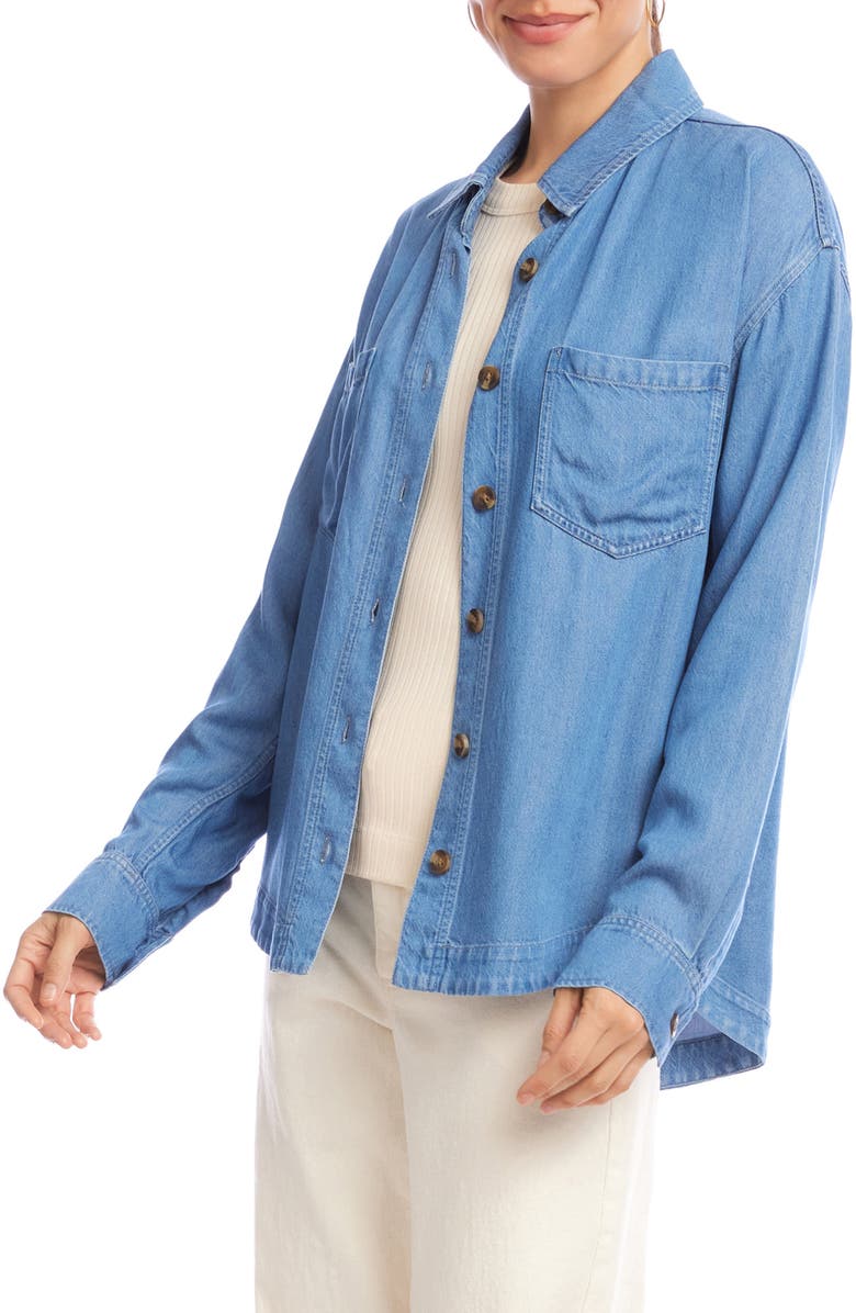 Karen Kane Denim Button-Up Shirt, Alternate, color, Denim