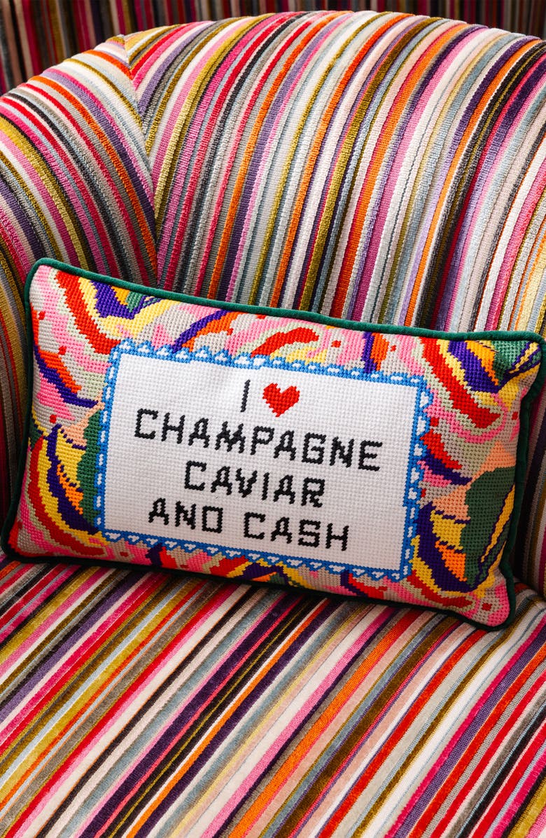 Furbish Needlepoint Pillow, Alternate, color, Caviar And Cash