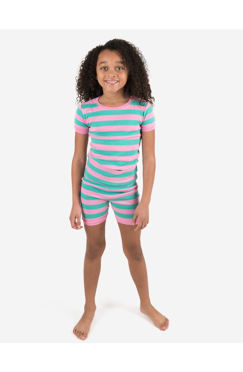 Leveret Kids Cotton Two-Piece Short Pajamas, Stripes & Solids, Alternate, color, Striped Aqua & Pink