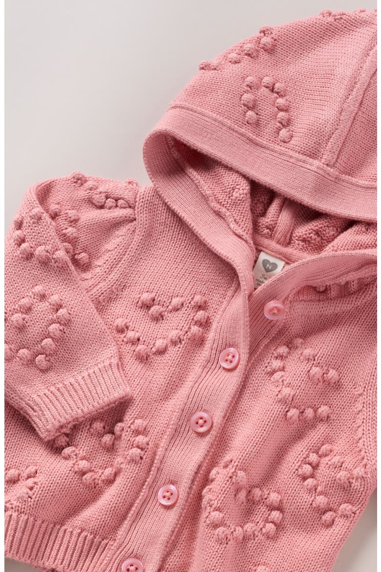 Bobble Stitch Hooded Heart Cardigan, Alternate, color, PINK PEONY