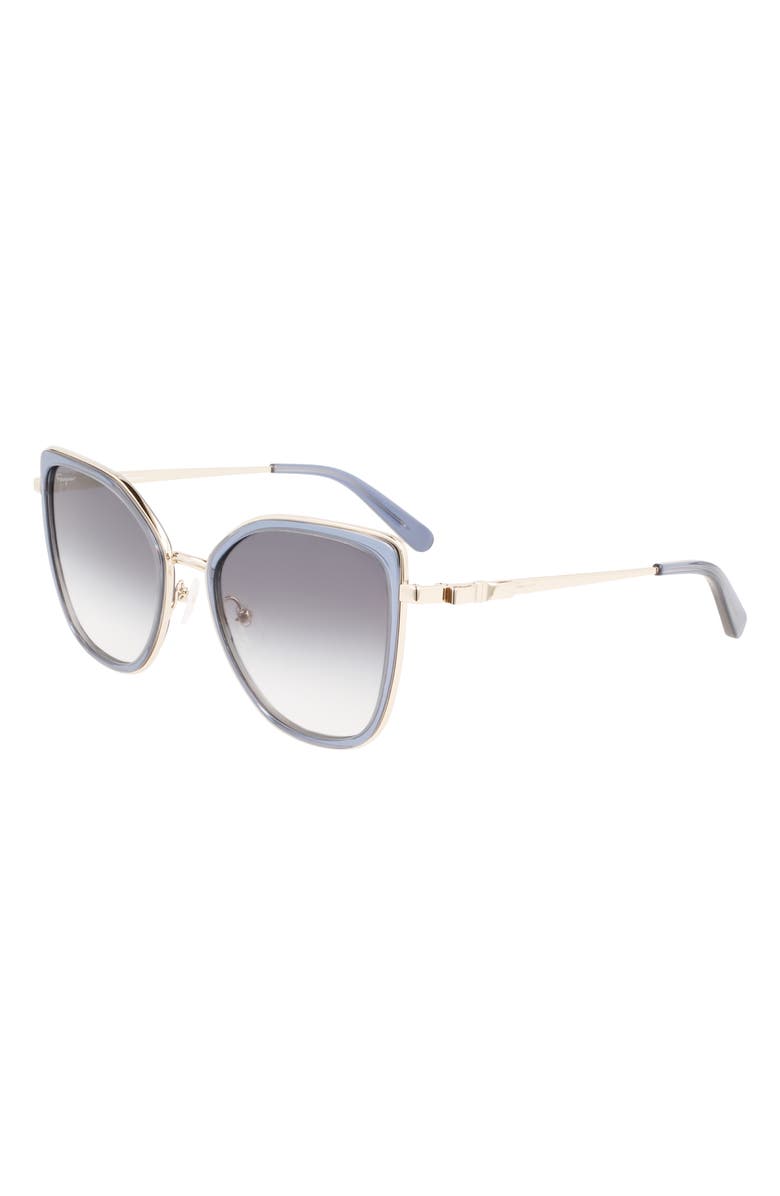 FERRAGAMO 54mm Gradient Cat Eye Sunglasses, Alternate, color, Gold/ Blue