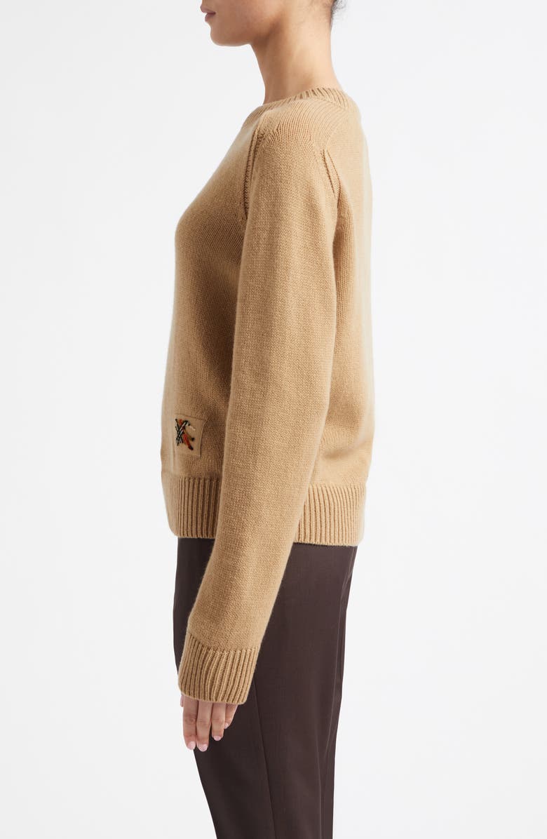 Burberry Janelle EKD Wool & Cashmere Crewneck Sweater, Alternate, color, Camel