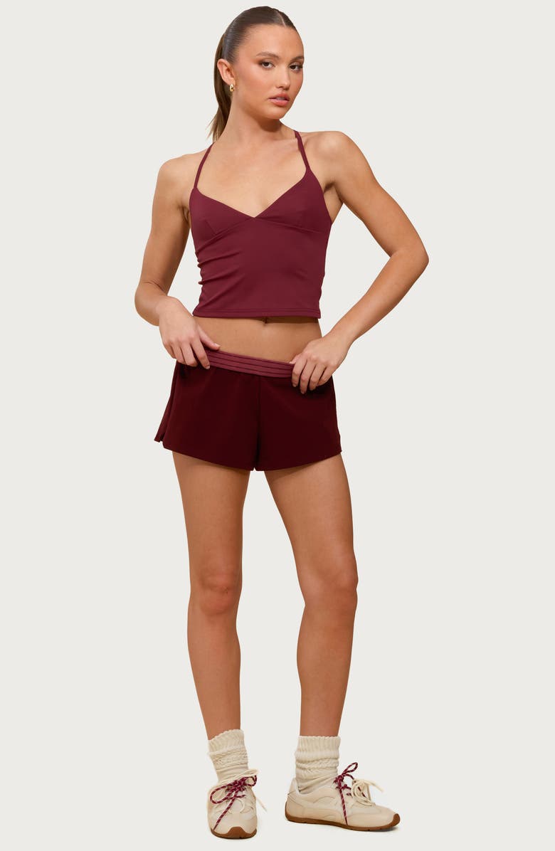 EDIKTED Noemi Stripe Foldover Shorts, Alternate, color, Burgundy