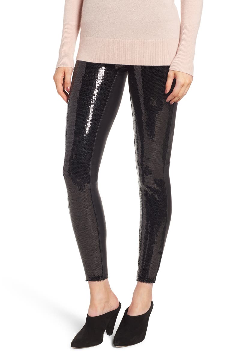 Sequin Faux Leather Leggings, Main, color, BLACK SEQUIN