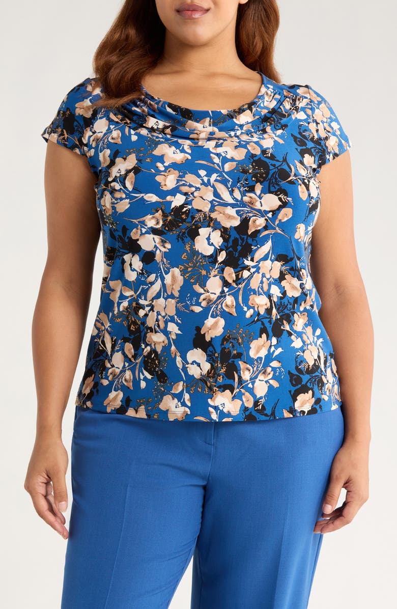 KASPER Floral Cowl Neck Cap Sleeve Top, Main, color, 