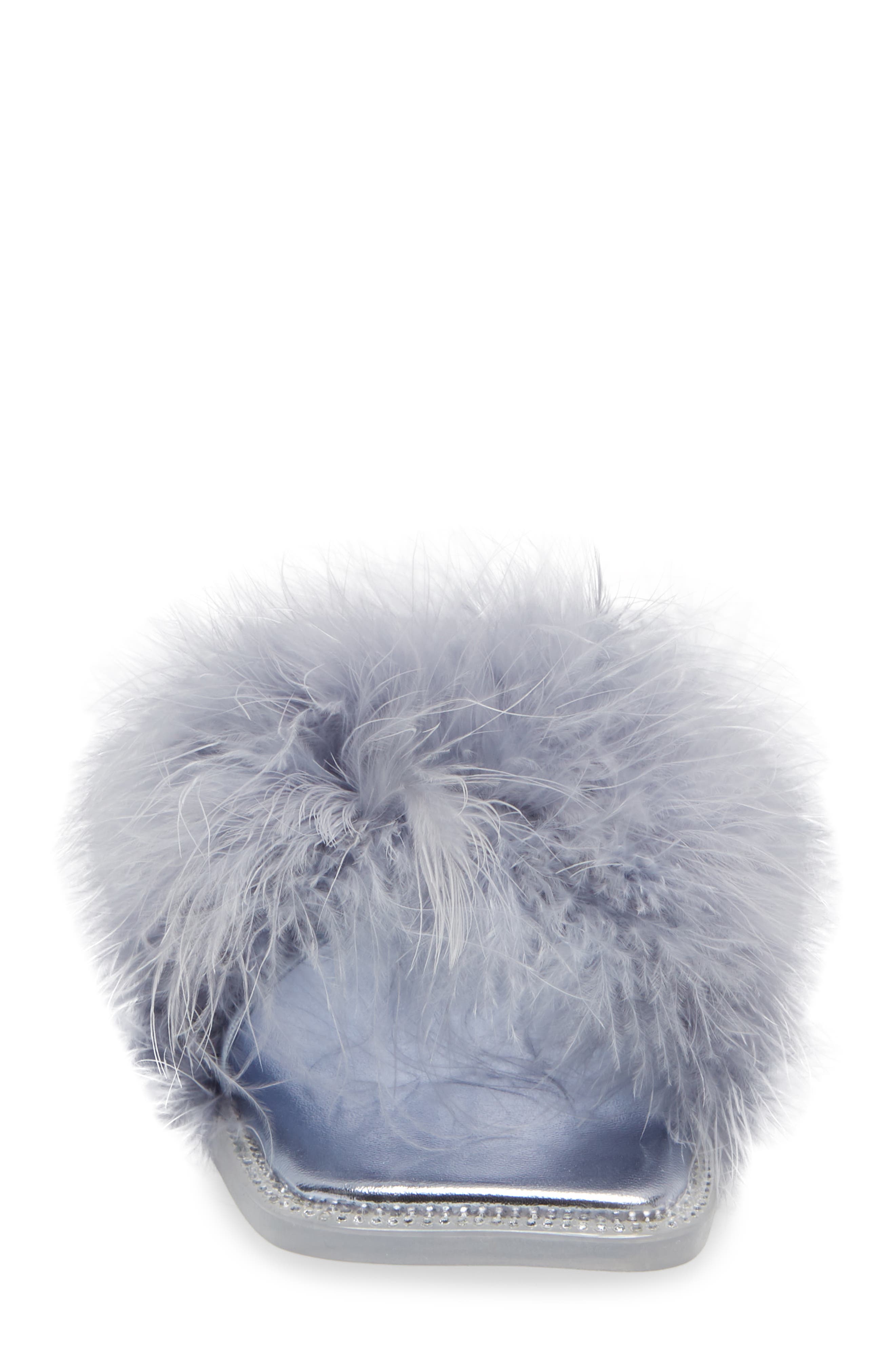 Crush On U Slide Sandal, Alternate, color, BLUE METALLIC BLUE FAUX FUR