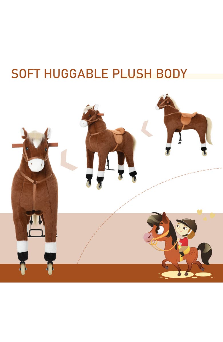 Qaba Kids Ride-on Walking Horse with Easy Rolling Wheels, Soft Huggable Body, Alternate, color, Brown