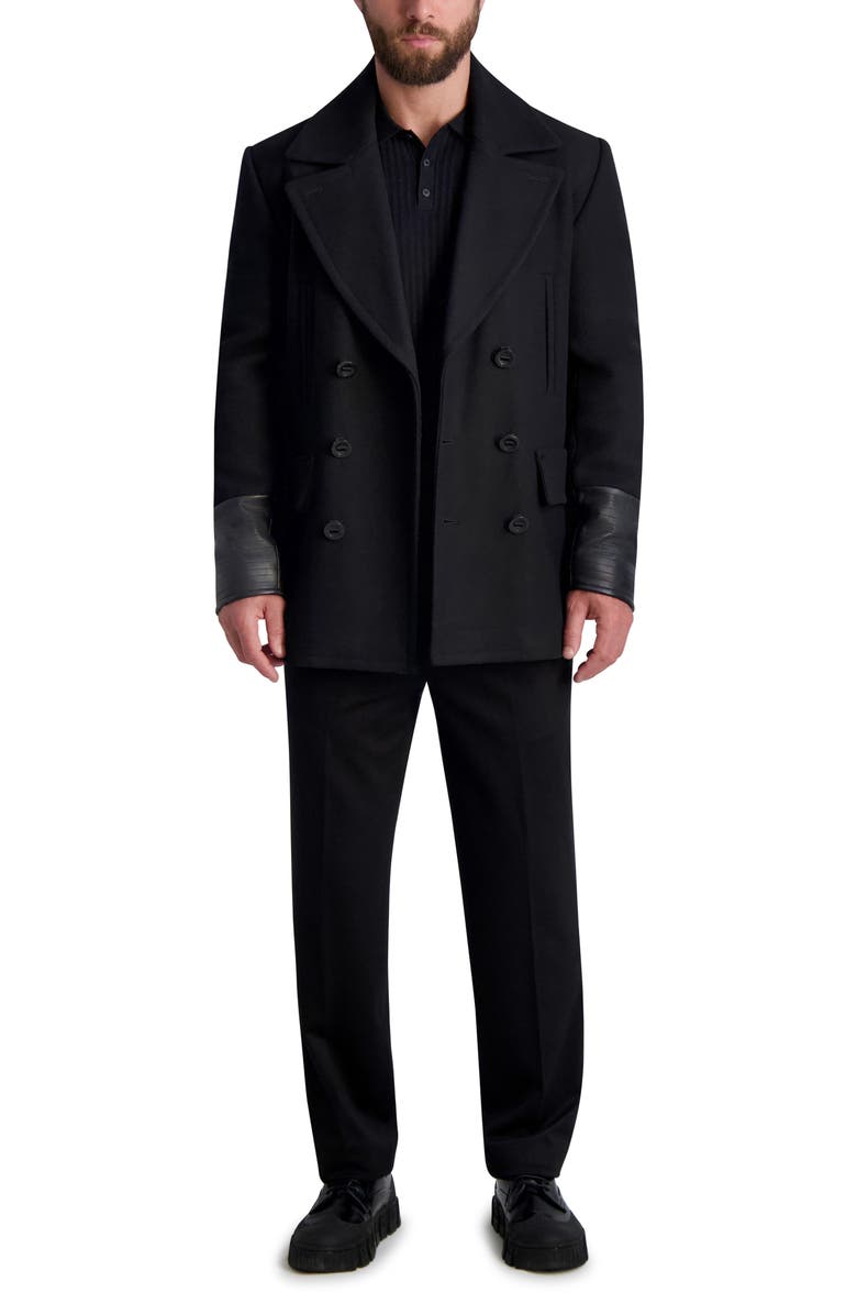 KARL LAGERFELD PARIS Double Breasted Wool Blend Peacoat, Alternate, color,