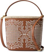 Veronica Beard Small Feed Embroidered Leather Top Handle Bag