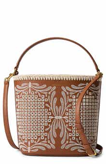 Veronica Beard Small Feed Embroidered Leather Top Handle Bag