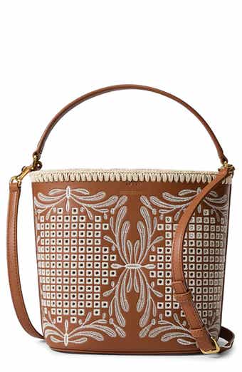Veronica Beard Small Feed Embroidered Leather Top Handle Bag
