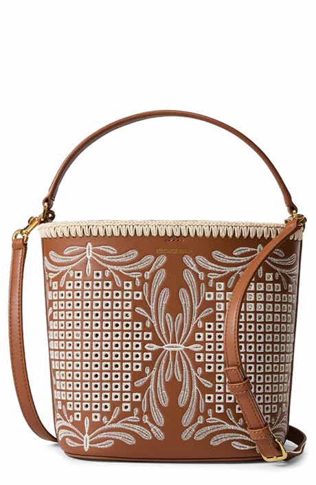 Veronica Beard Small Feed Embroidered Leather Top Handle Bag