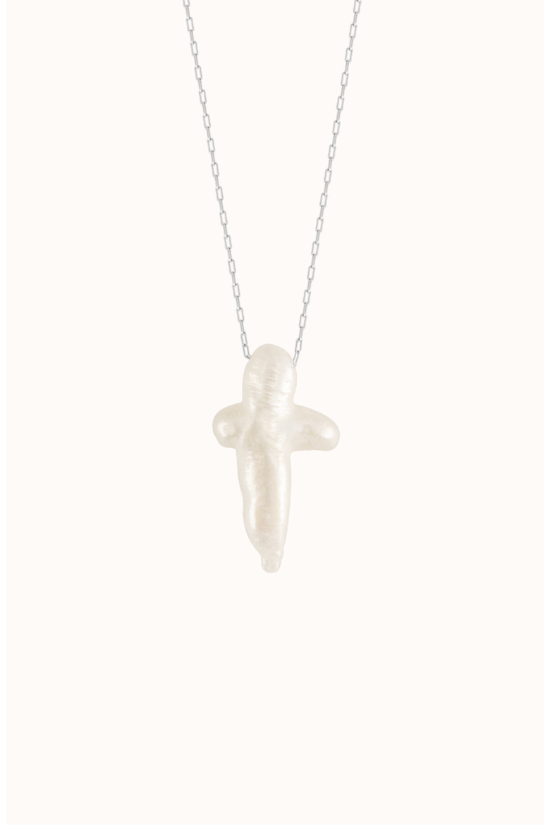 Pearl Cross Necklace, Main, color, Pearl / Silver