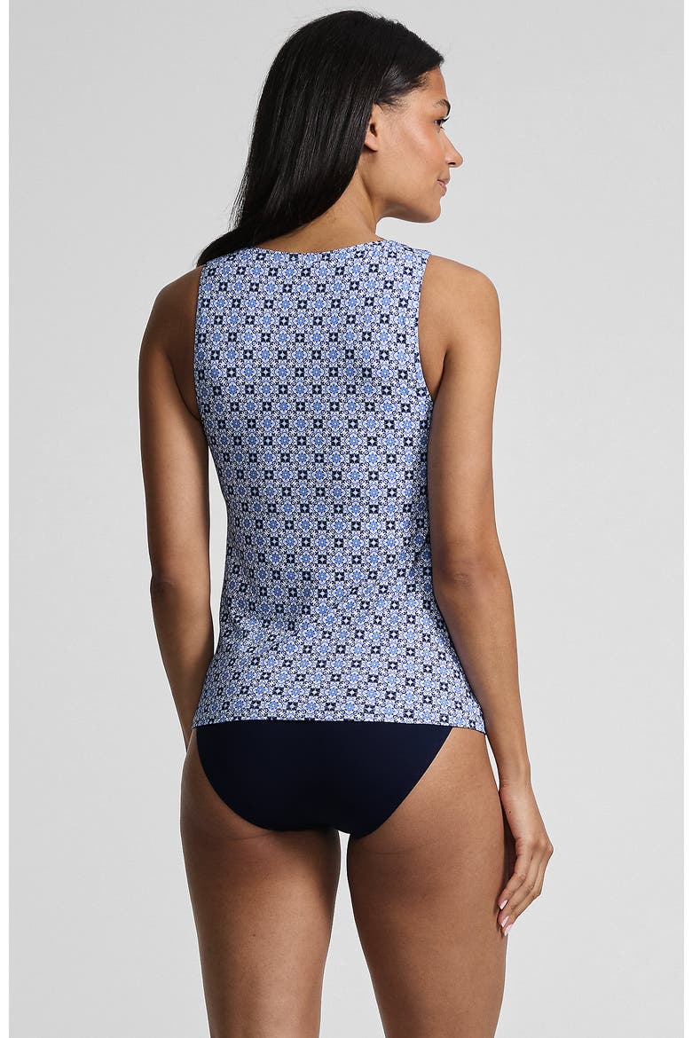 DD-Cup High Neck UPF 50 Sun Protection Modest Tankini Swimsuit Top, Alternate, color, Lake Blue Geo Floral