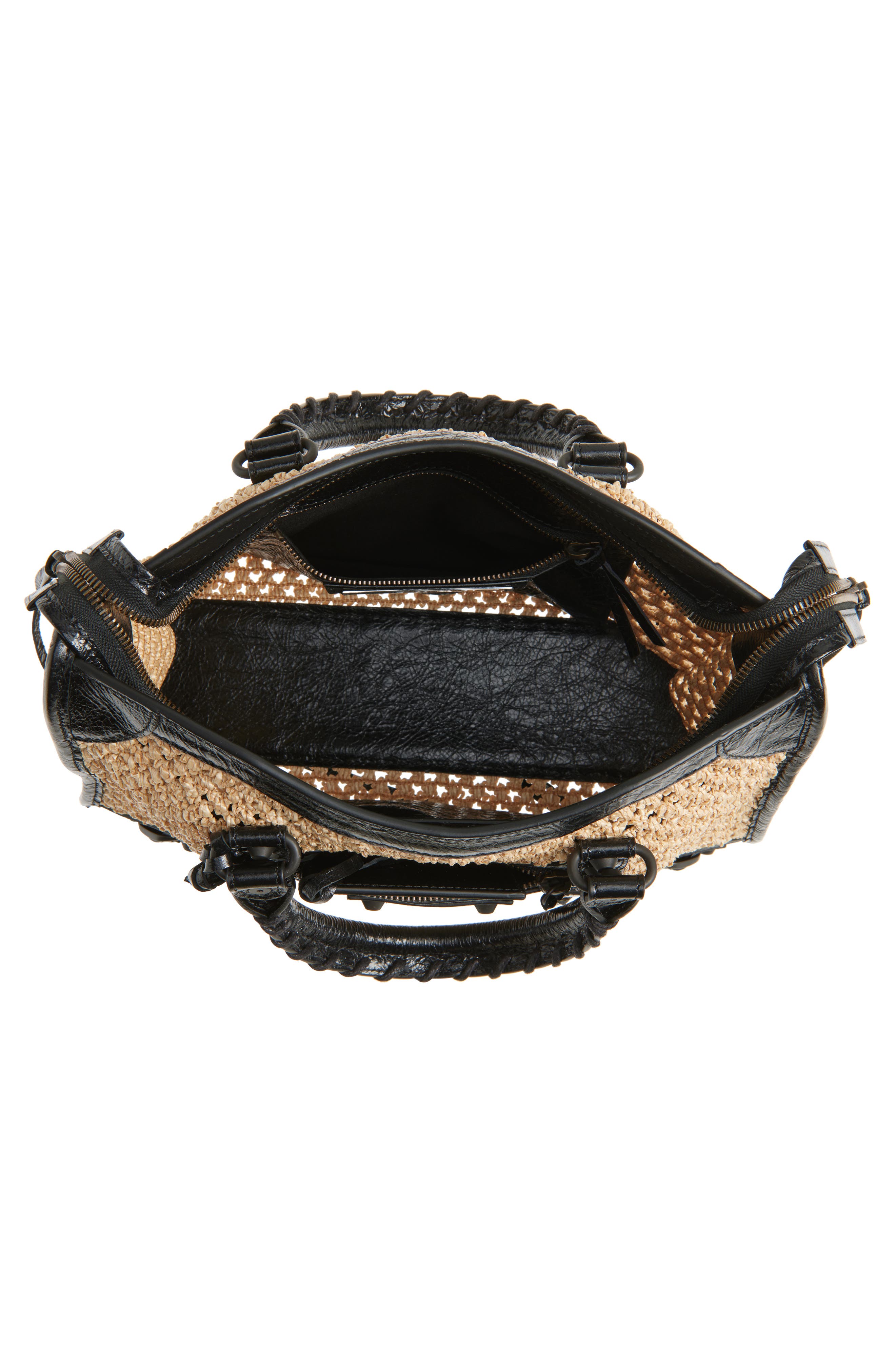 Balenciaga Small Le City Raffia Bag, Alternate, color, Natural/ Black