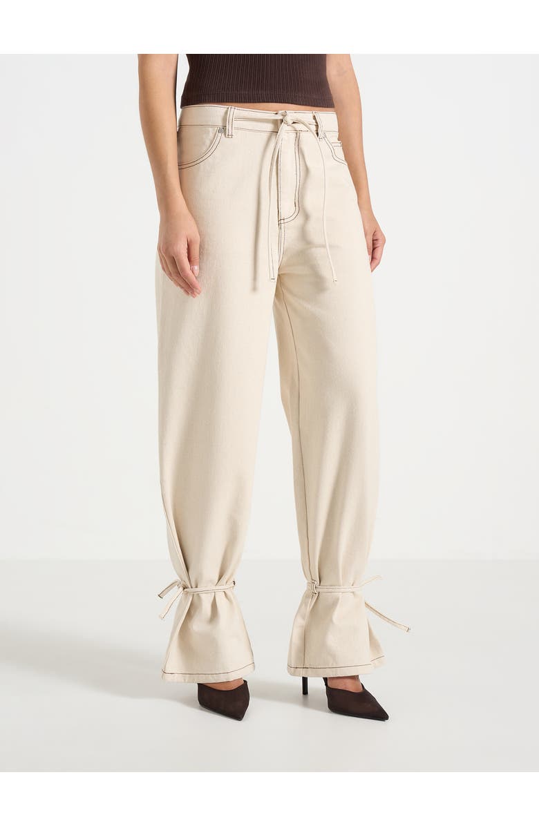 Manière De Voir Faye Wide Leg Jeans With Tie Waist, Main, color, Cream