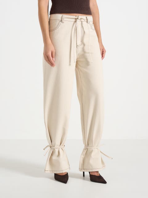 Faye Wide Leg Jeans With Tie Waist