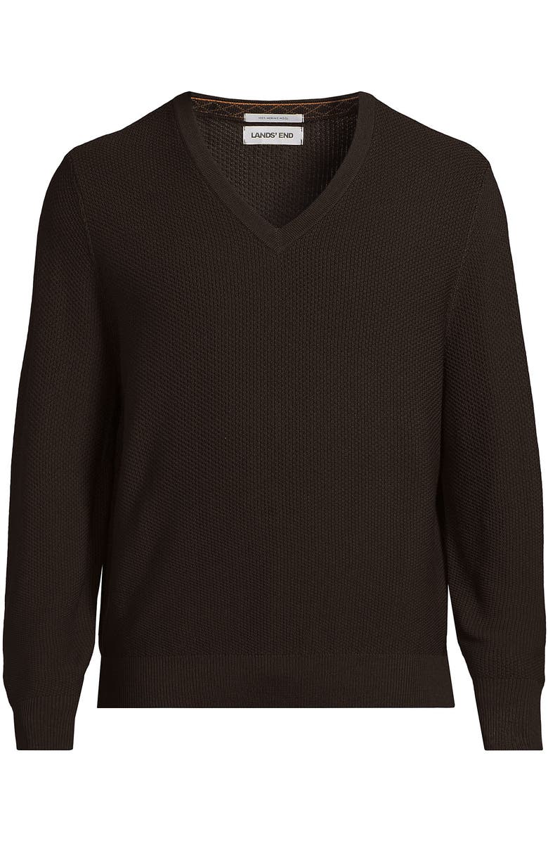 Lands' End Long Sleeve Washable Merino Wool V Neck Sweater, Alternate, color, Rich Coffee