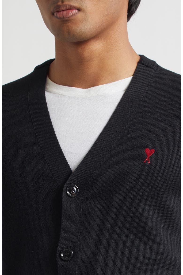 Ami de Coeur Patch Merino Wool Cardigan, Alternate, color, NOIR/ ROUGE