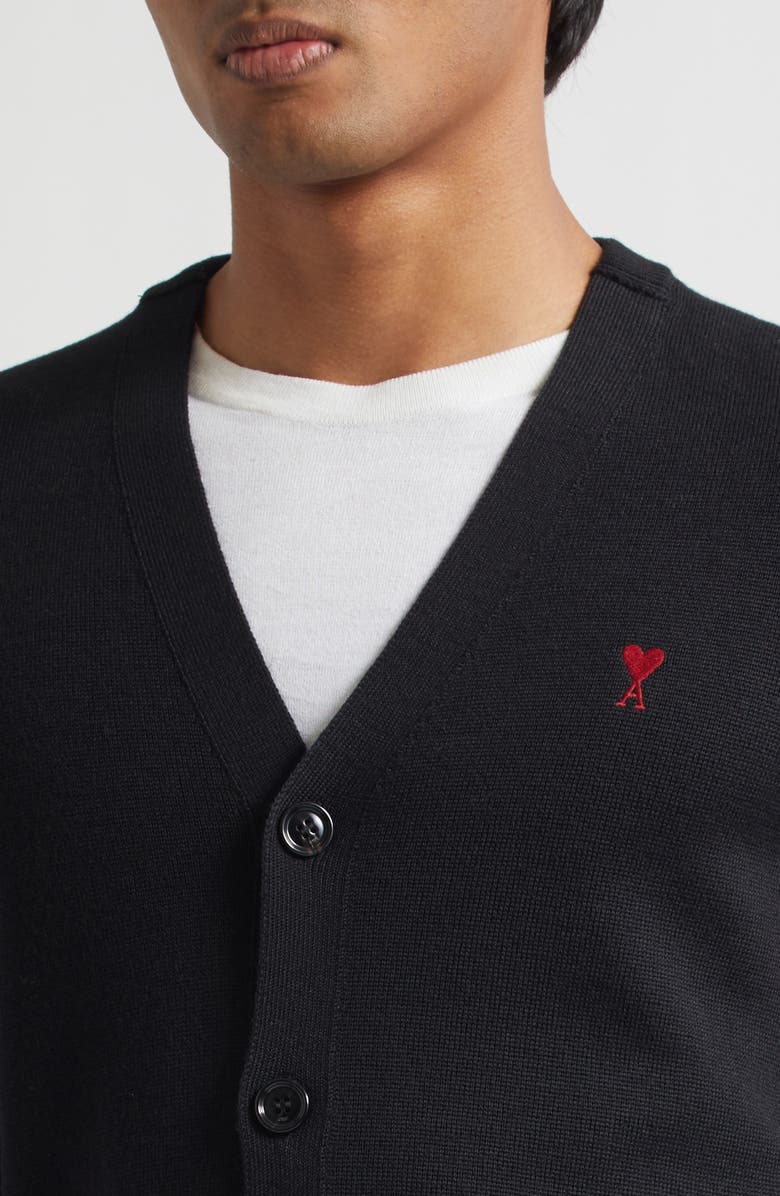 AMI PARIS Ami de Coeur Patch Merino Wool Cardigan, Alternate, color, Noir/ Rouge