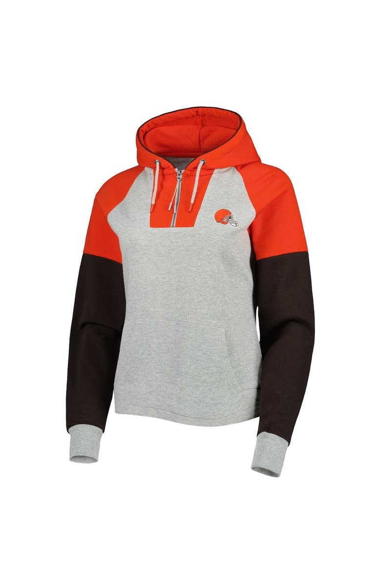 ANTIGUA Women's Antigua Heather Gray Cleveland Browns Lightweight Jackpot Raglan Half-Zip Pullover Hoodie, Alternate, color,