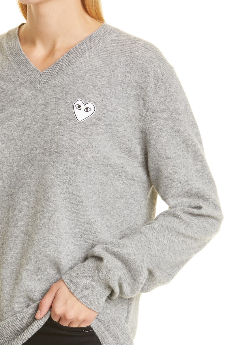 Comme des Garçons PLAY White Heart Wool Sweater, Alternate, color, 