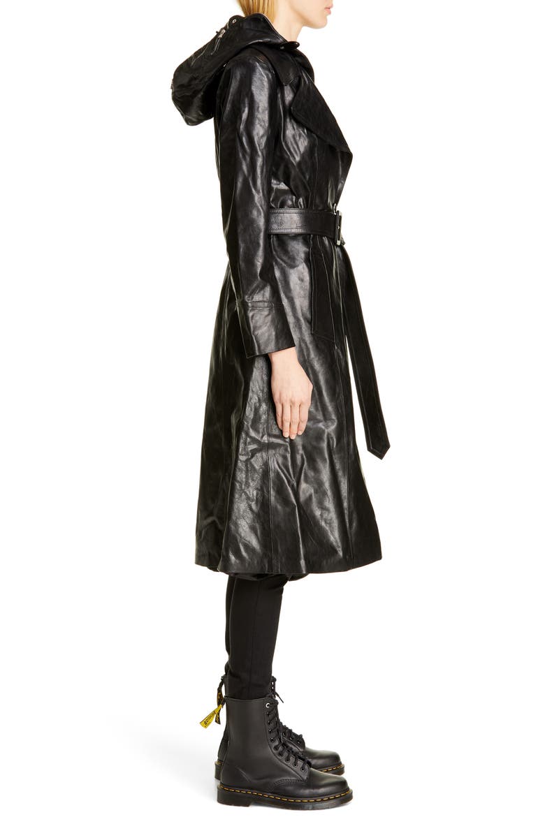 Mask Leather Trench Coat, Alternate, color, BLACK