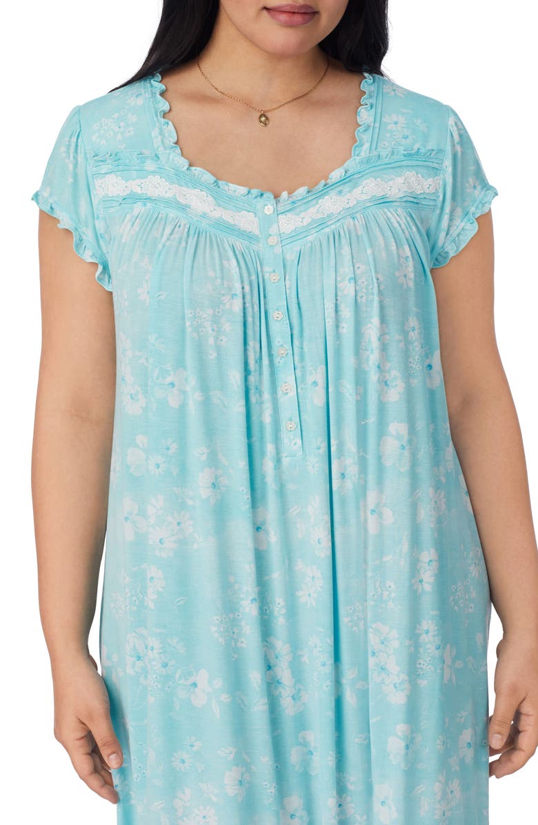 Eileen West Cap Sleeve Waltz Nightgown, Alternate, color, Aqua Floral
