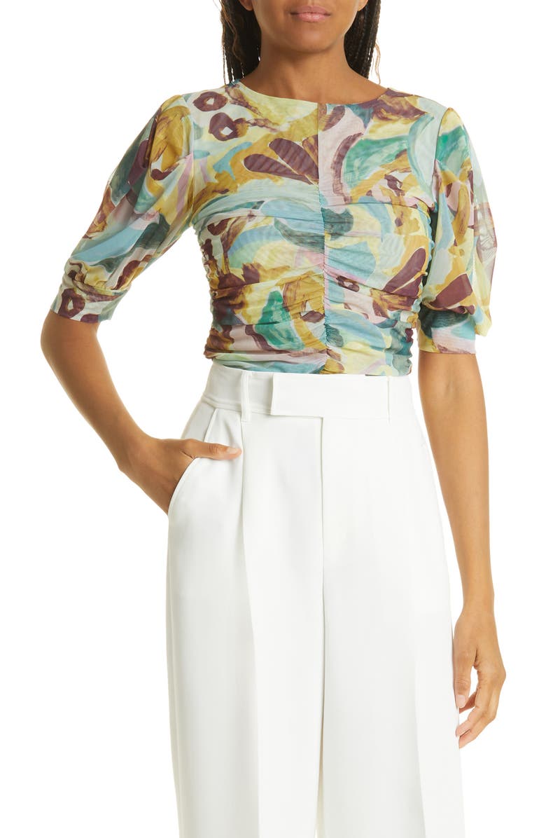 Ted Baker London Vyoll Abstract Print Drape Sleeve Mesh Top | Nordstromrack