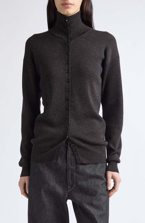 Merino Wool Mock Neck Cardigan