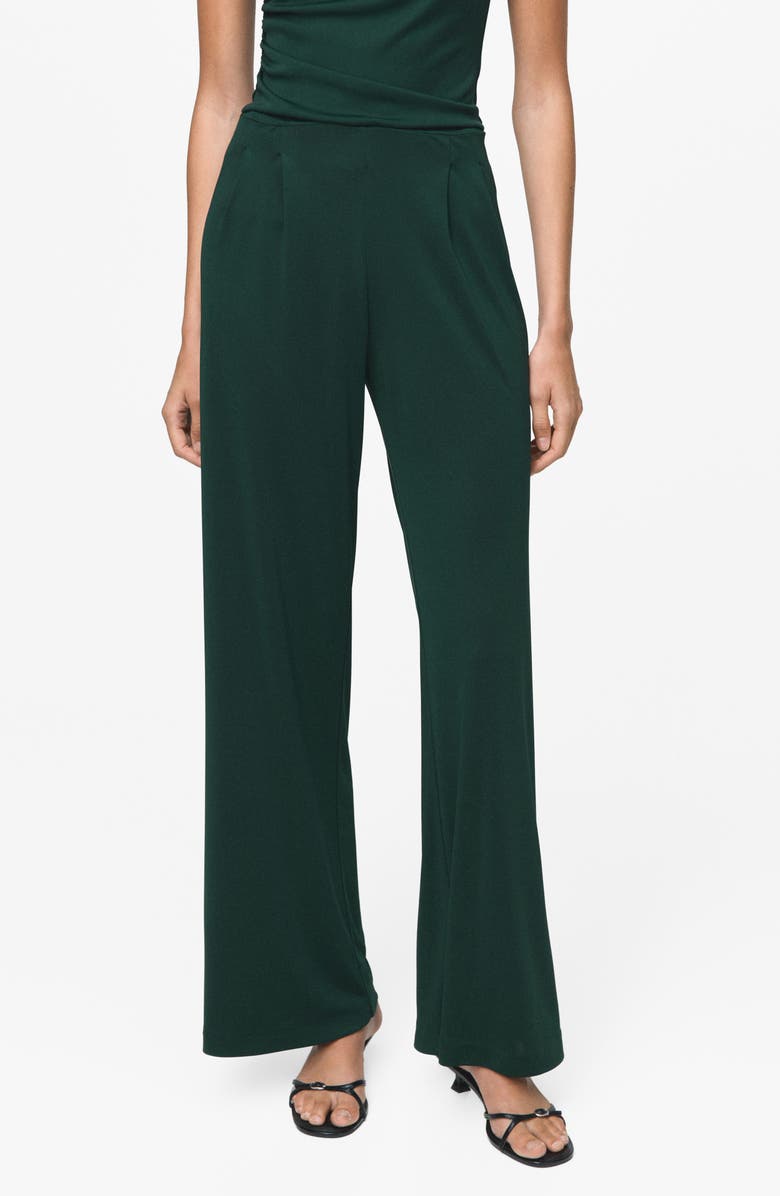 MANGO Pleated Wide Leg Pants, Main, color, Dark Green
