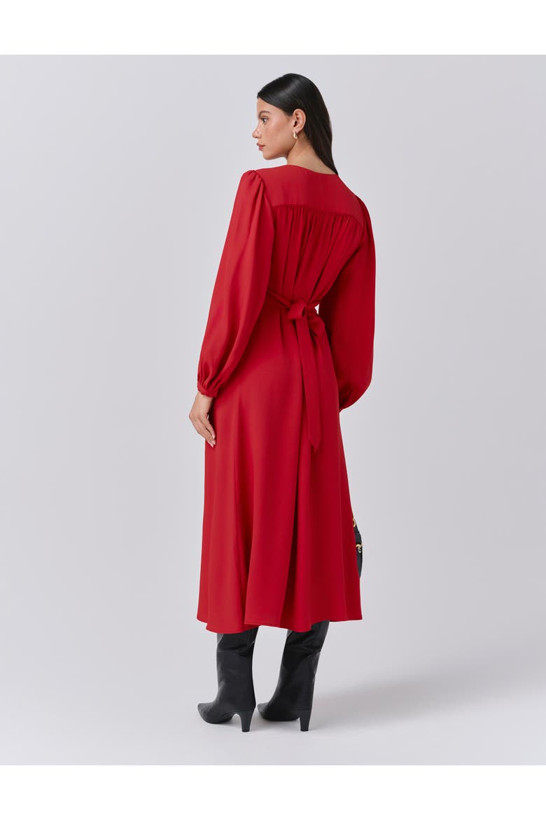 Layla Crepe Tie Neck Midi Dress, Alternate, color, Red