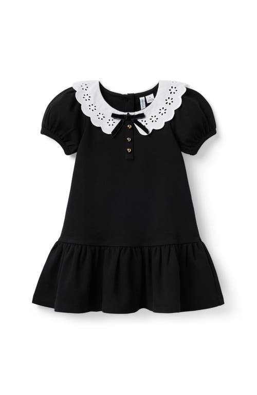 Janie And Jack Eyelet Collar Ponte Dress In Black