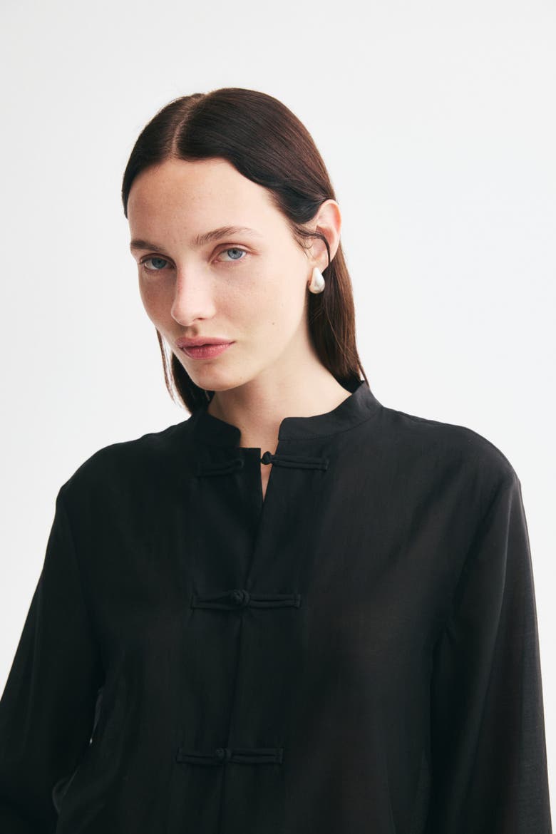 Knot-Button Shirt, Alternate, color, Black