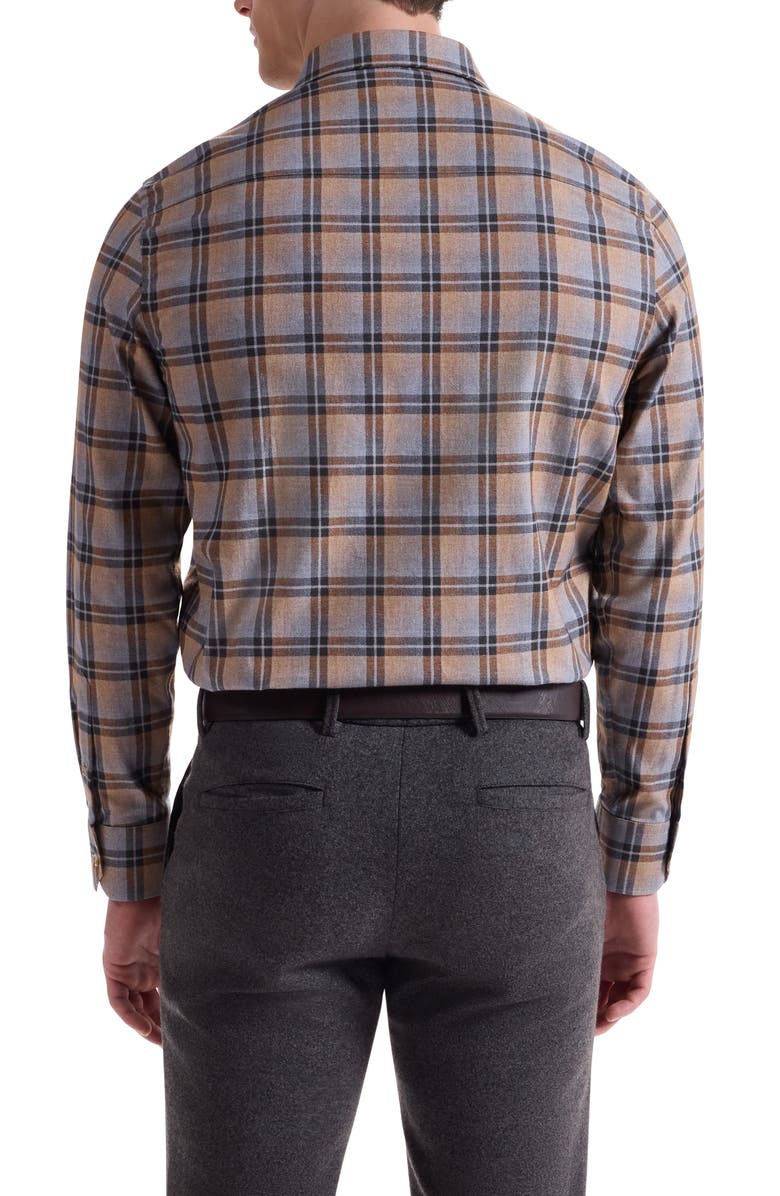 Bugatchi Julian Shaped Fit Plaid Cotton Button-Up Shirt, Alternate, color, Camel