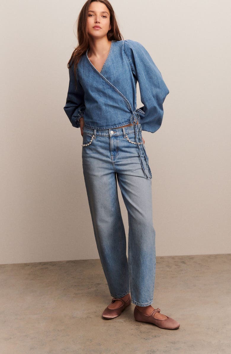 NEXT Denim Wrap Top, Alternate, color, Mid Blue Denim
