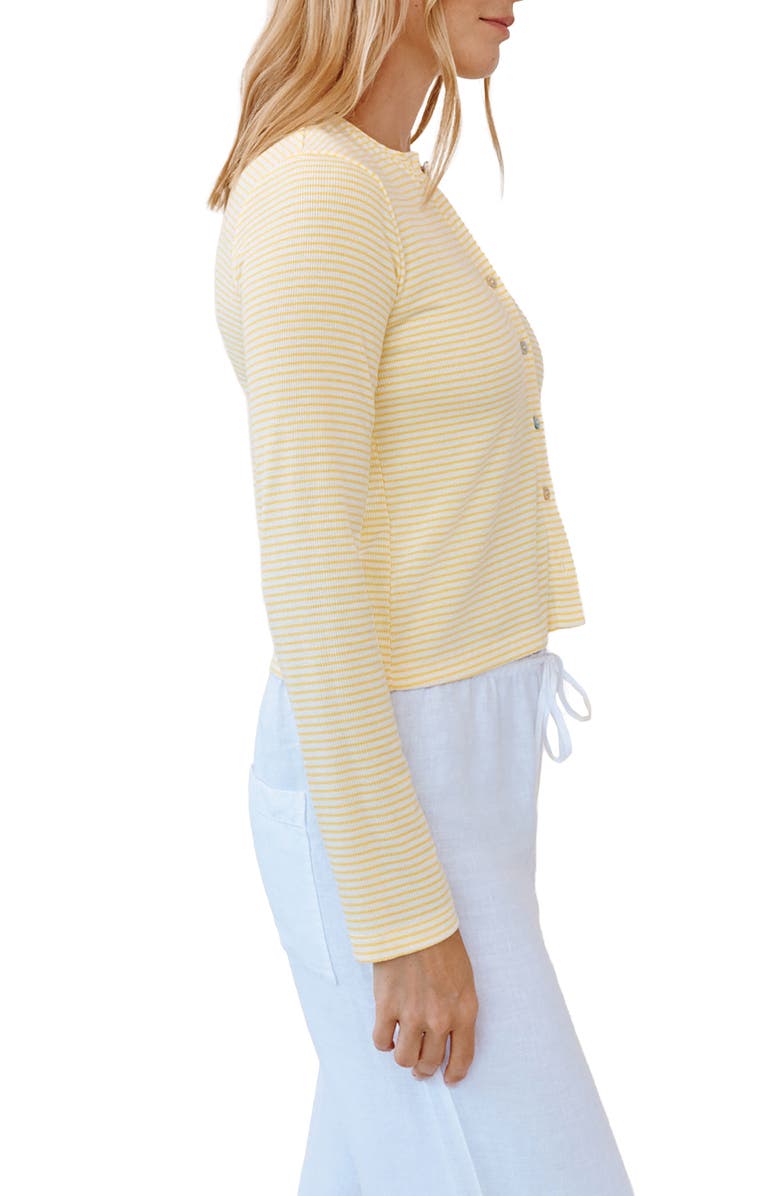 Bella Dahl Stripe Crop Ribbed Cardigan, Alternate, color, Lemon Meringue Stripe