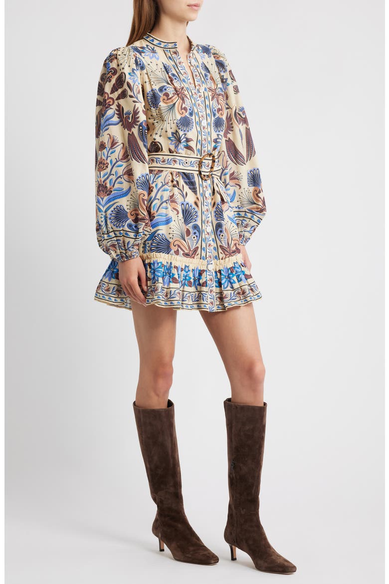 farm rio classic nature sand mini dress Land Long Sleeve Belted Minidress (Women) Square neck