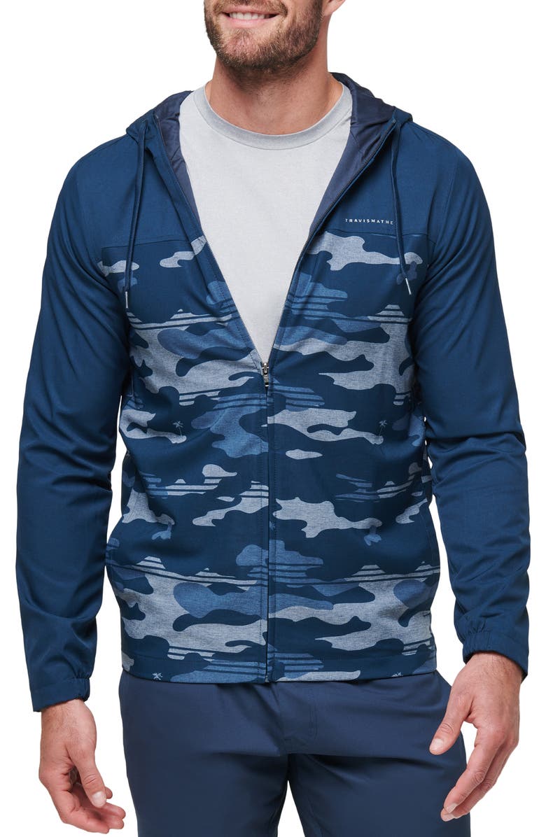 TravisMathew Camo Zip Hoodie, Main, color, Blue Nights