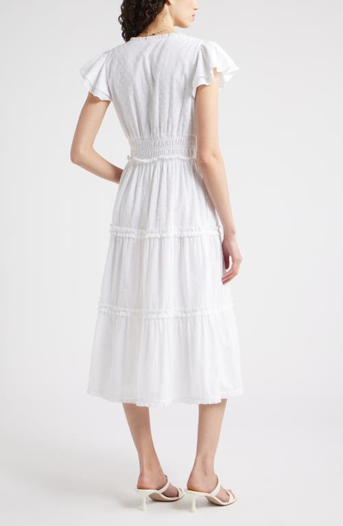 Chelsea28 Flutter Sleeve Tiered Cotton Midi Sundress In White