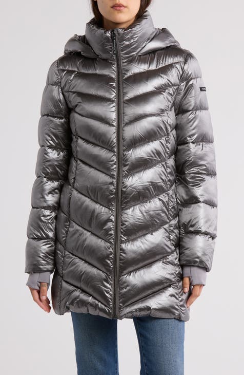 Chevron Quilted Hooded Puffer Jacket