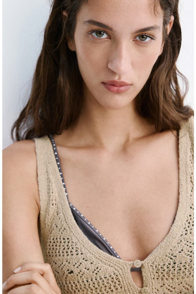 Crocheted Button Front Vest, Alternate, color, SAND