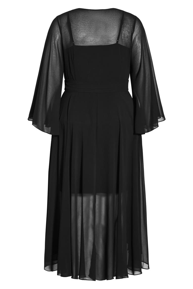Long Sleeve Sheer Chiffon Maxi Wrap Dress, Alternate, color, BLACK