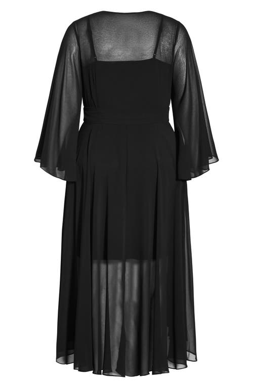 City Chic Long Sleeve Sheer Chiffon Maxi Wrap Dress In Black